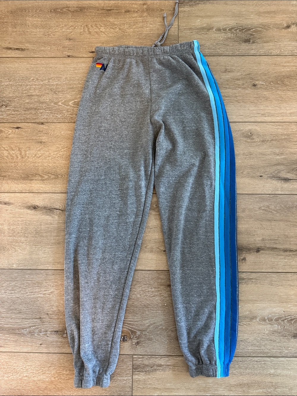 Aviator Nation Gray Joggers with Blue Stripe Panels